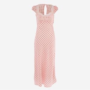 Thirty Thirty Elegant Pink Polka Dot Maxi Dress with Lace Details